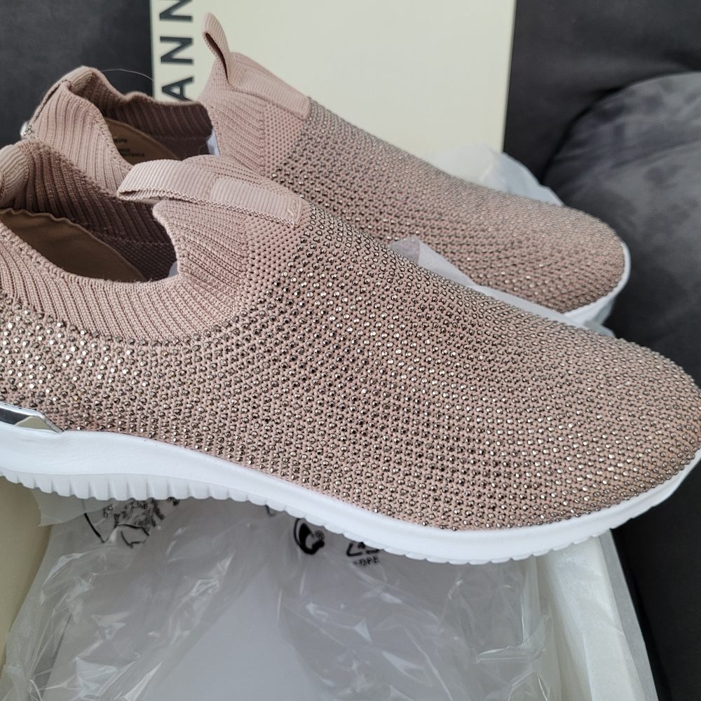 Anne Klein Rose Gold Knit Slip-On Sneakers